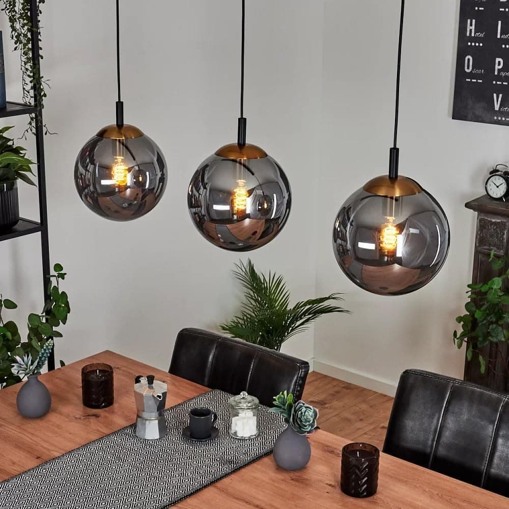 Meshkah Lighting Glass Pendant Lamp - 3 Heads, Linear Base - Modern Interior Lighting