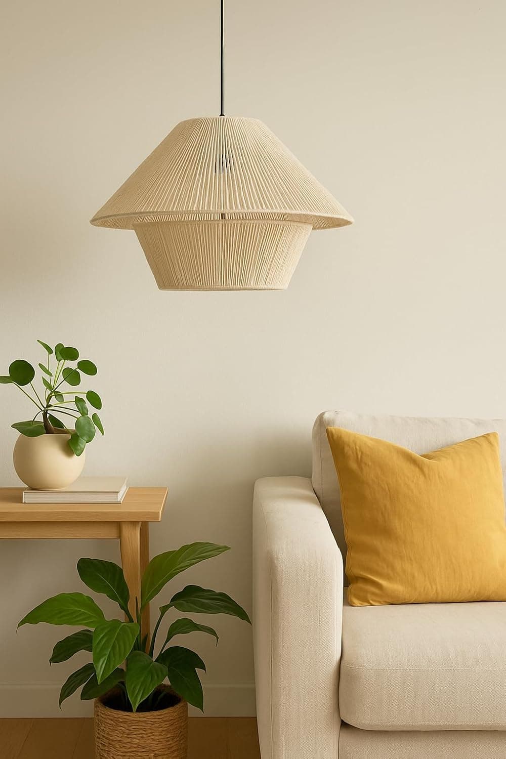 Handmade Double Design Cotton Rope Pendant Lamp - Modern Decor, Beige