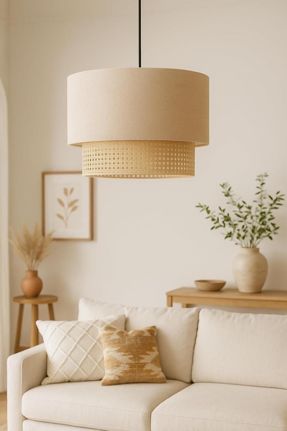 نجفة قماشية معلقة من مشكاة للإضاءة - بيج