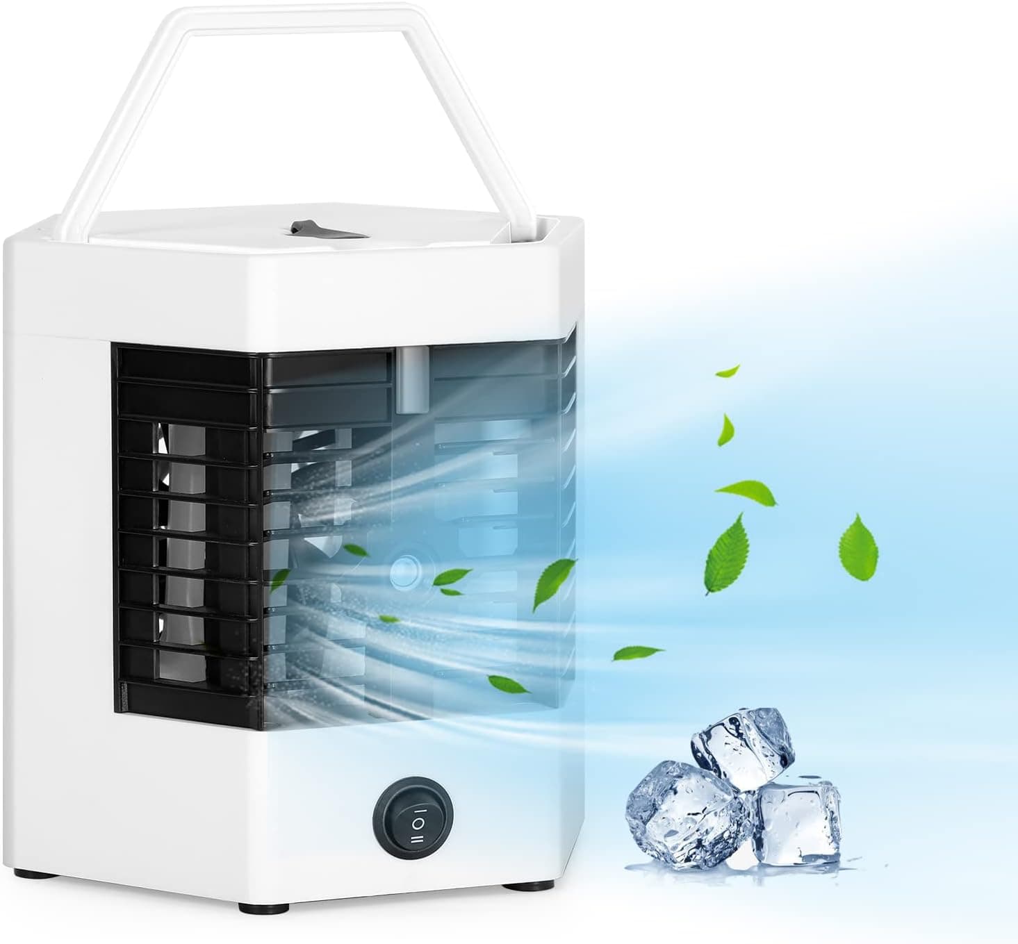 Portable Mini Air Conditioner Fan with Ice Box Personal Desktop Air Cooler 2-Speed Evaporative Cooling with Handle for Car Office Home, Table Fan 380 Milliliters – White
