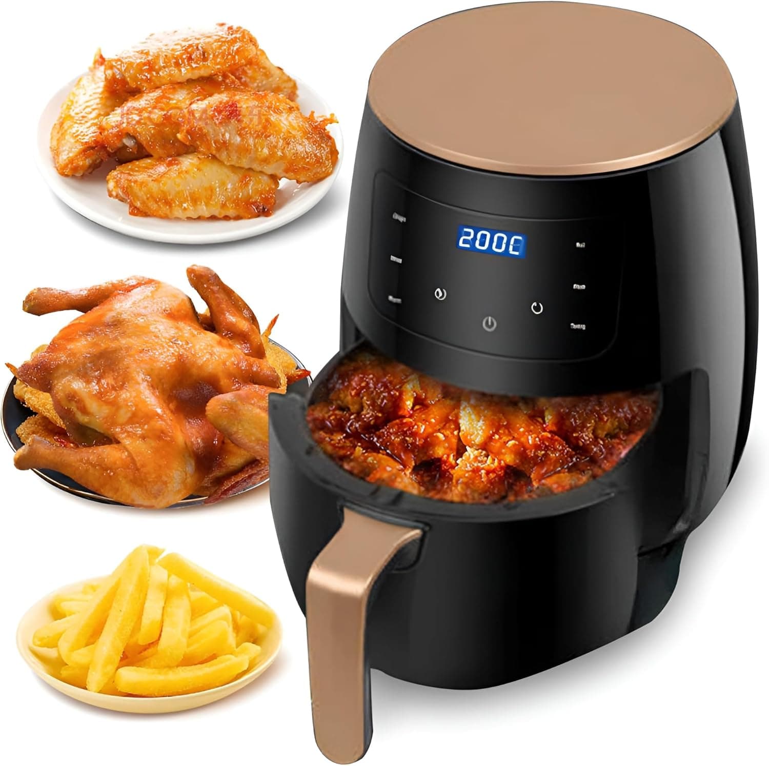 6L 2400W Touch Screen Air Fryer – Oil-Free Cooking with Rapid Air Circulation – 10 Pre-Set Functions – Adjustable Temperature (80–200°C) – Non-Stick Basket – Black