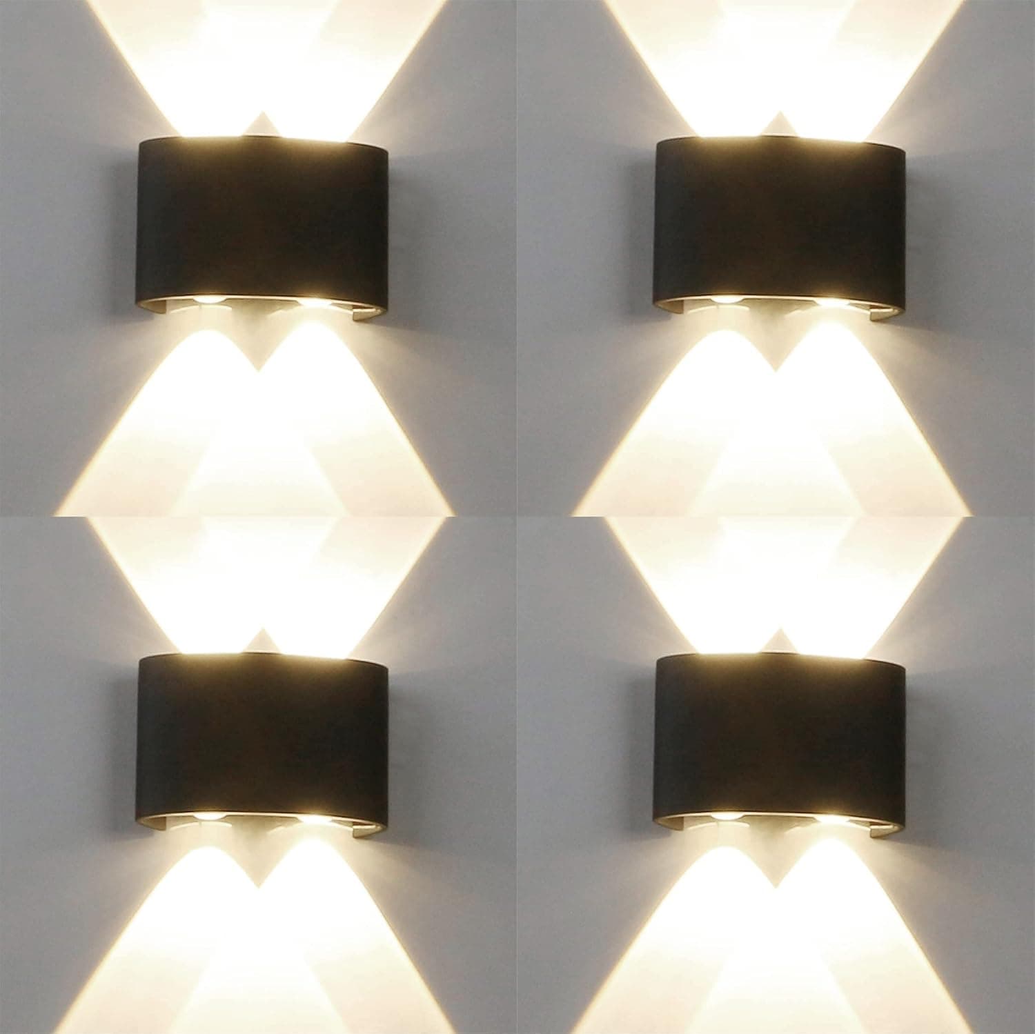 Murphy 4W LED Waterproof Outdoor Wall Rectangle Up Down Wall Mounted Metal Lamp (Black), Natural White, Pack of 4