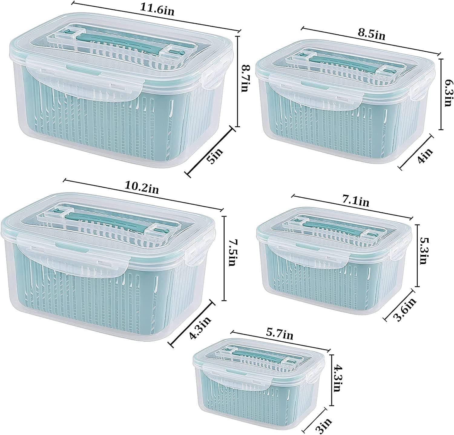 5-Piece Food Storage Containers Set with Colander, Refrigerator, Pot, Lid - 59.1 Cups