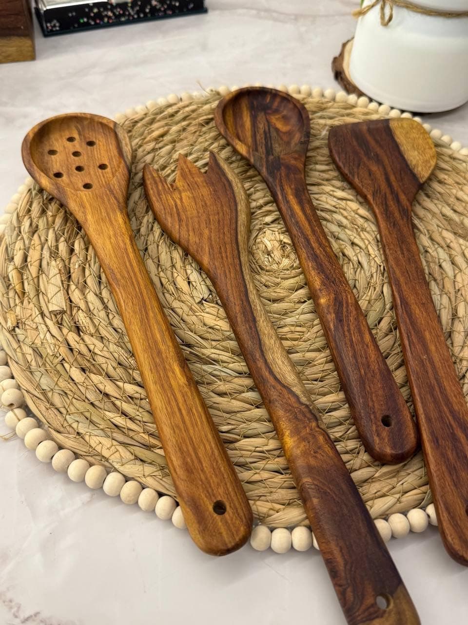 Handmade Wooden Spoon Set - Durable Kitchen Utensils (4 Pc)