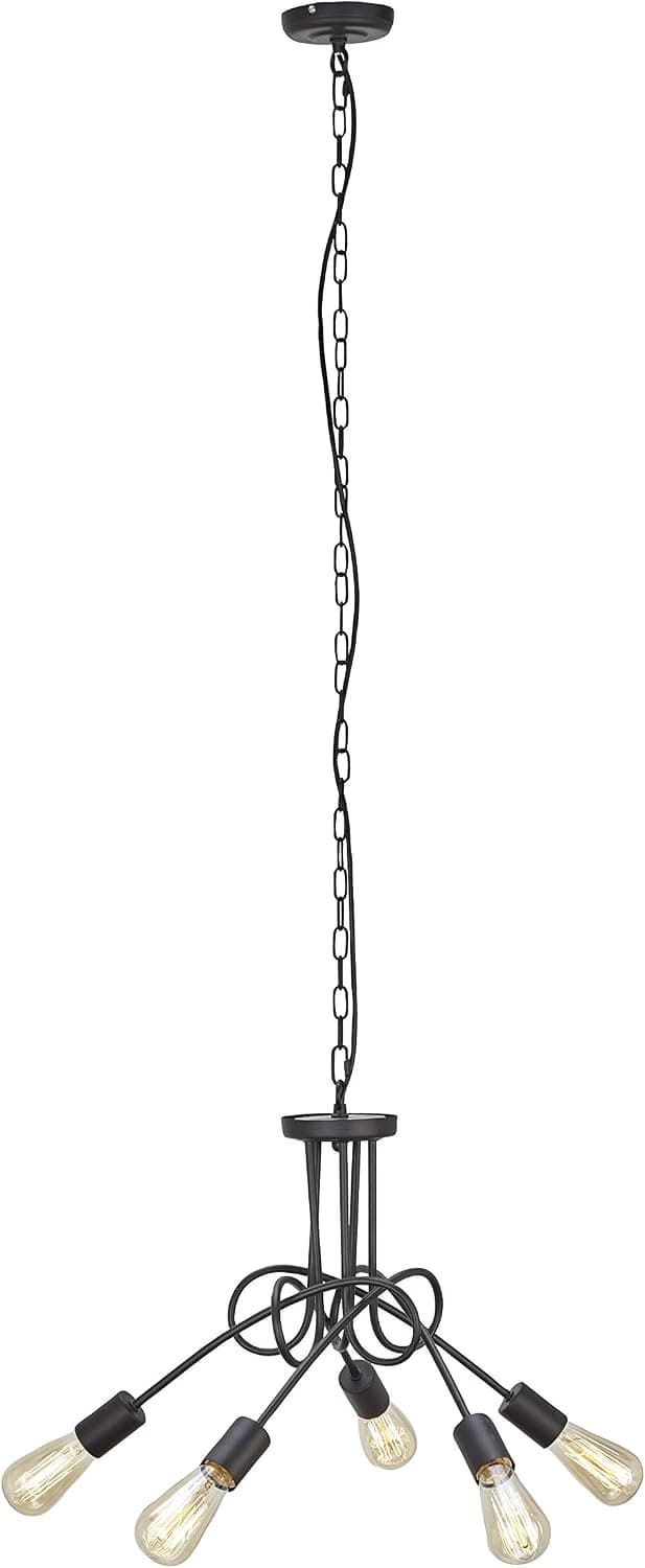 Deco 79 Black Iron Pendant Lamp - Modern Style, 5-Light Source