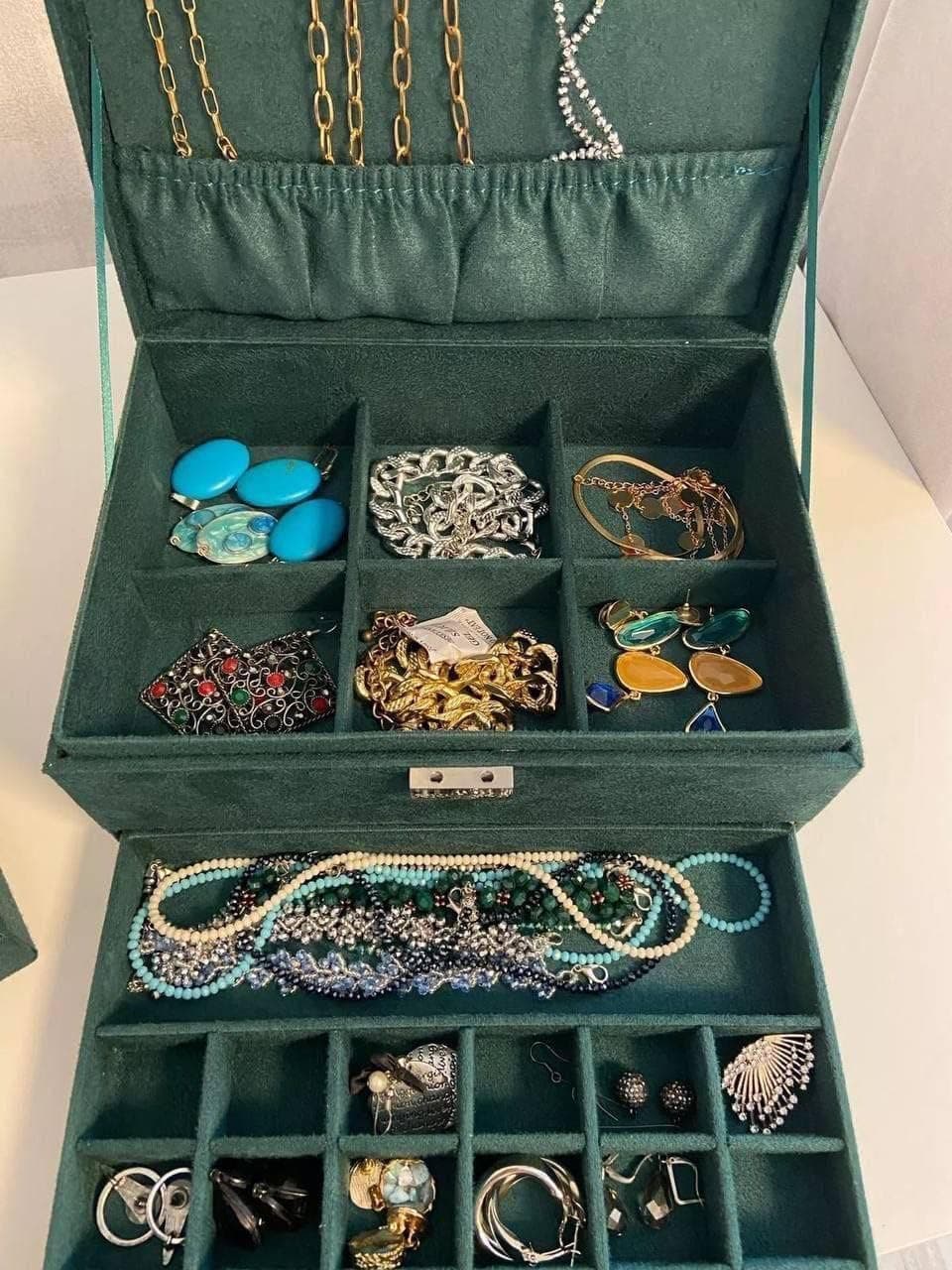Green 3-Layer Jewelry Box with Lock Organizer for Women - Generic