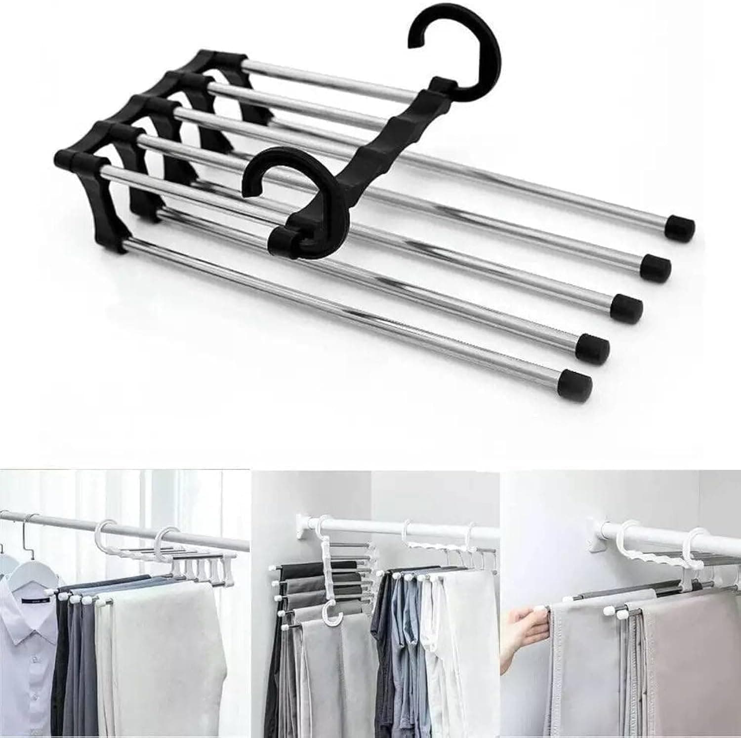 Polyonline Stainless Steel Pants Hanger, Jeans Wardrobe Hangers, Folding Storage Shelf, Space Saving 2 Piece