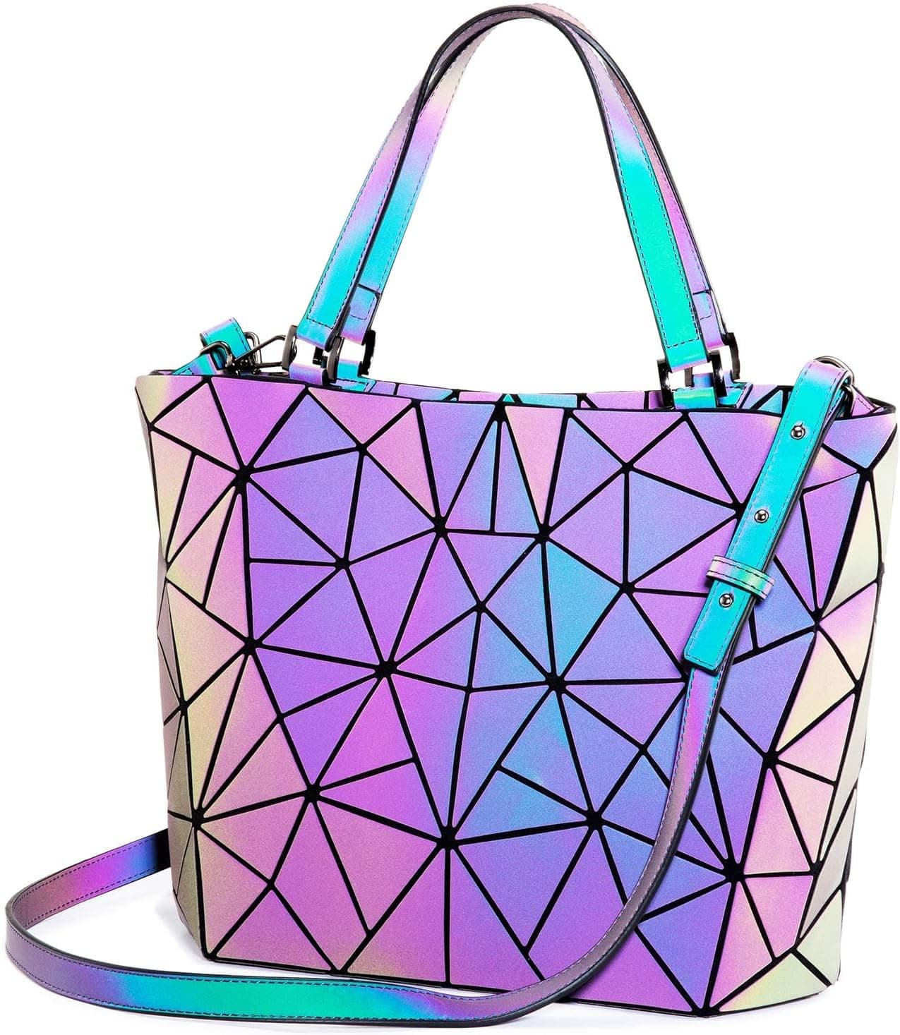 LOVEVOOK Geometric Cross-Body Handbag Set - Mother's Day Gift Shoulder Bag, Backpack, Purse - Holographic Luminous Design