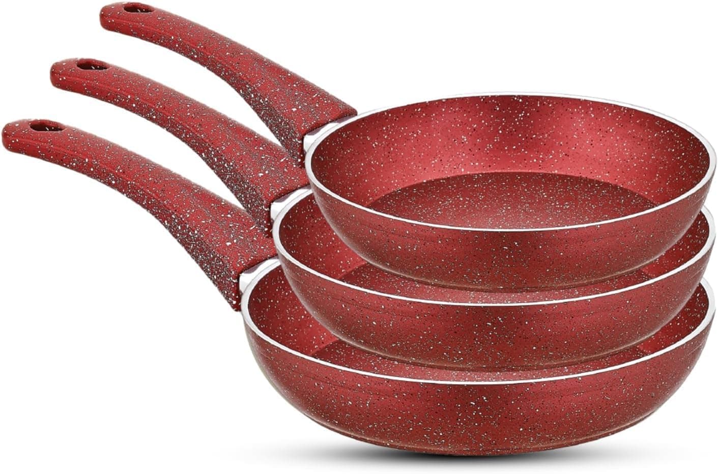 Generic Red Granite Frying Pan Set - 3-Piece Non-Stick Cookware