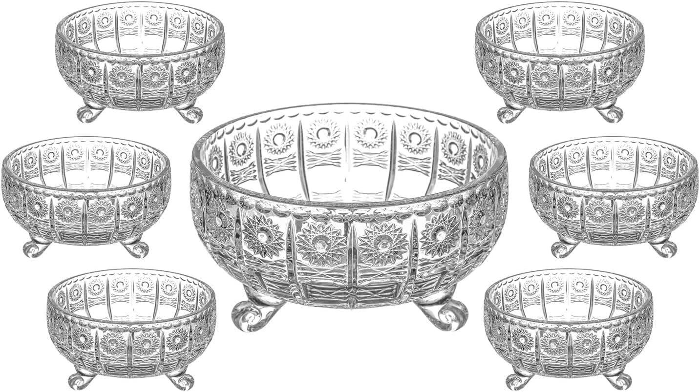 Bohemia Embossed Glass Dessert Bowl Set, 7 Pieces - Clear