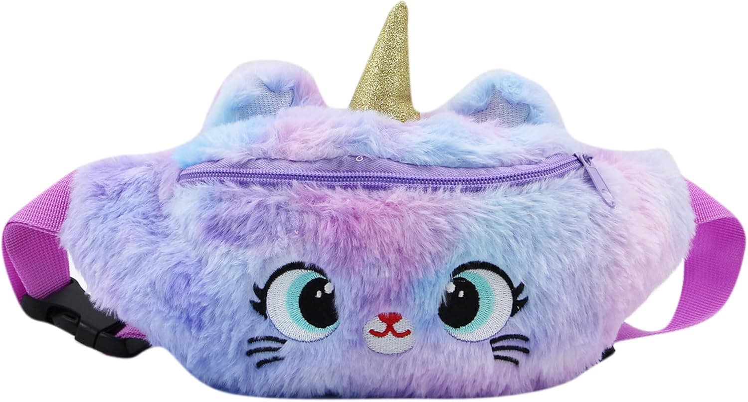 BOLLEY JOSS Plush Panda Waist Pack - Purple Unicorn - Adjustable Belt Bag