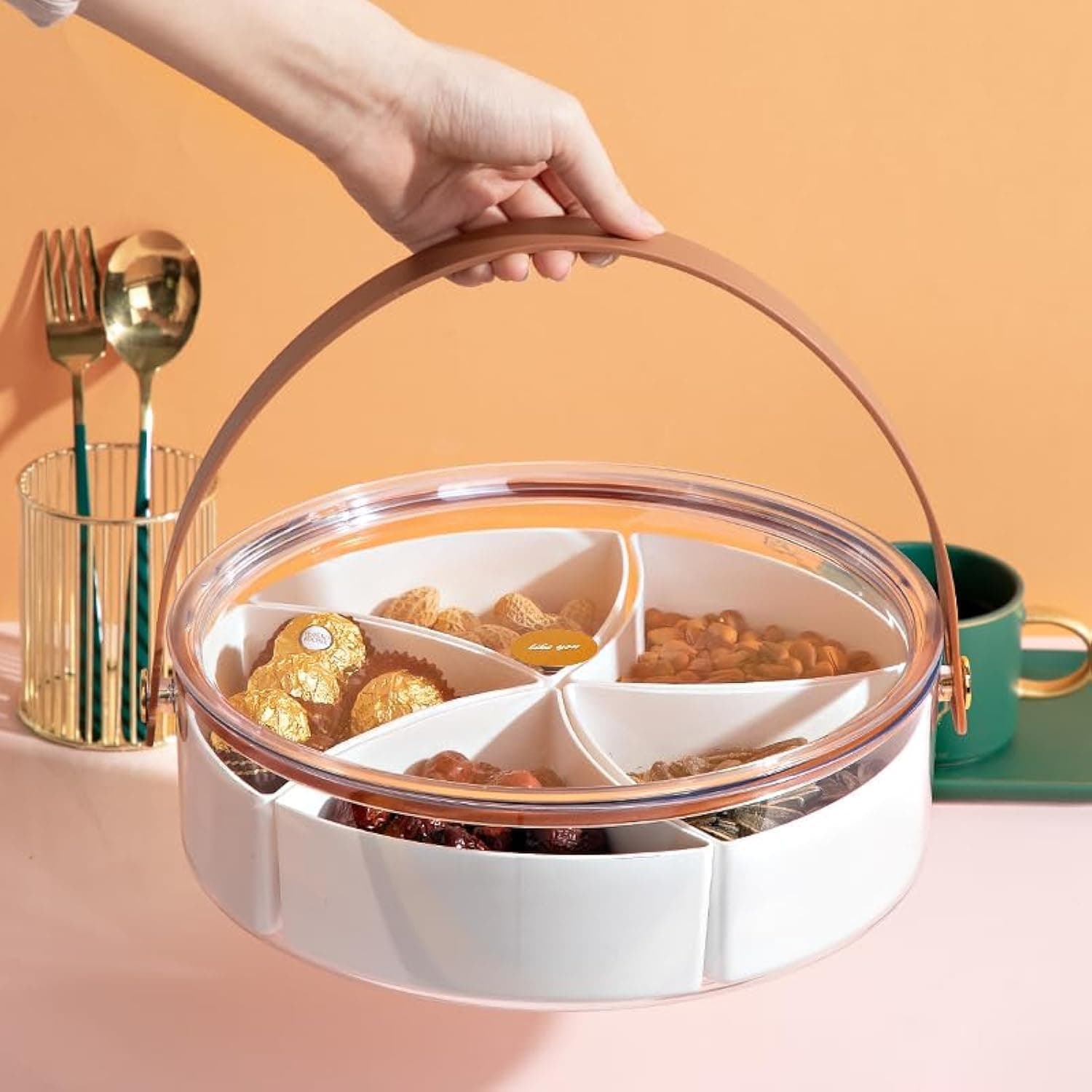 Clear Acrylic Divided Serving Tray with Lid - Portable Snack Platter