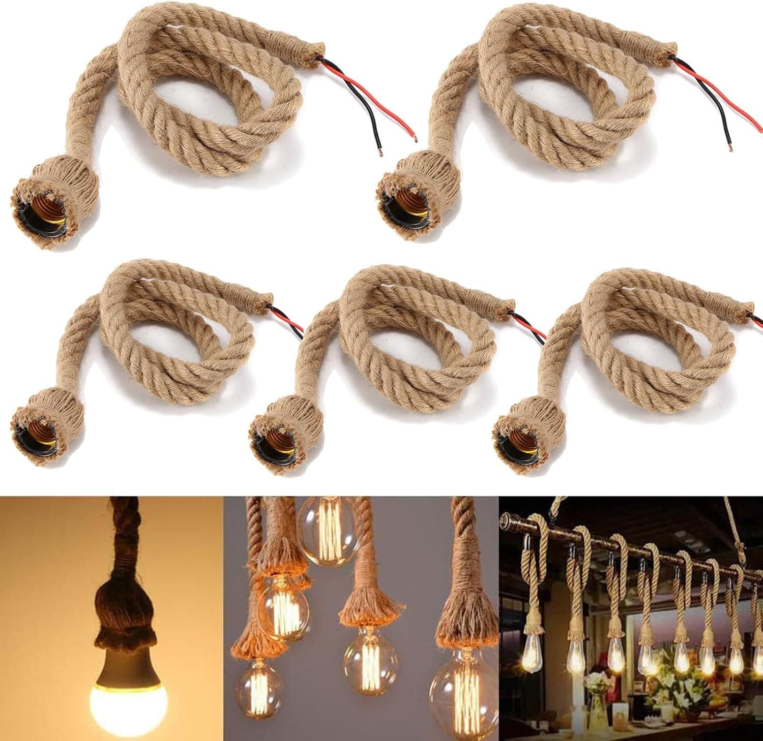 Weskjer Vintage Hemp Rope Pendant Light - Industrial Style Loft Lamp