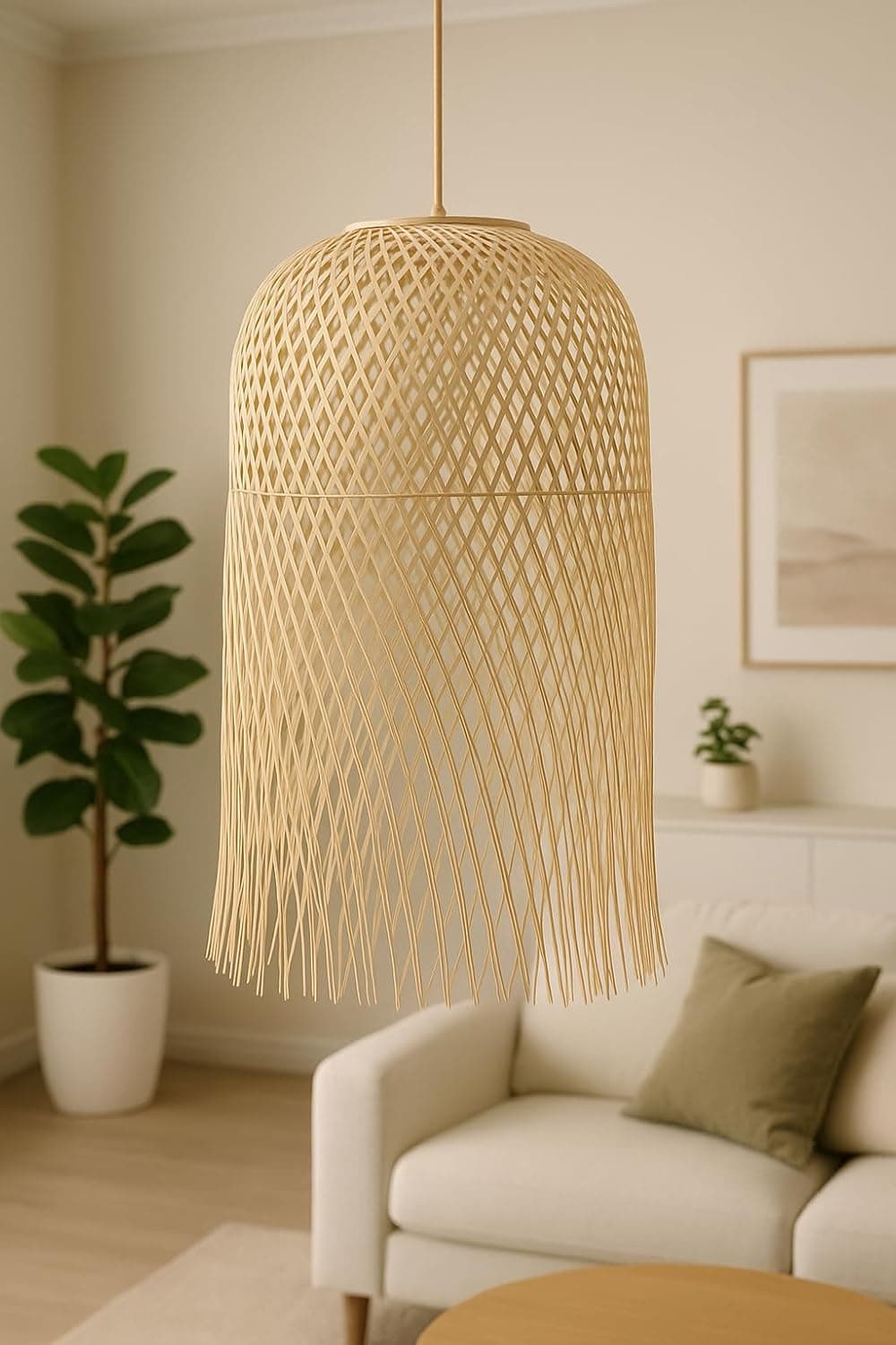 Mushkah Lighting Modern Grid Natural Wicker Hanging Lamp__