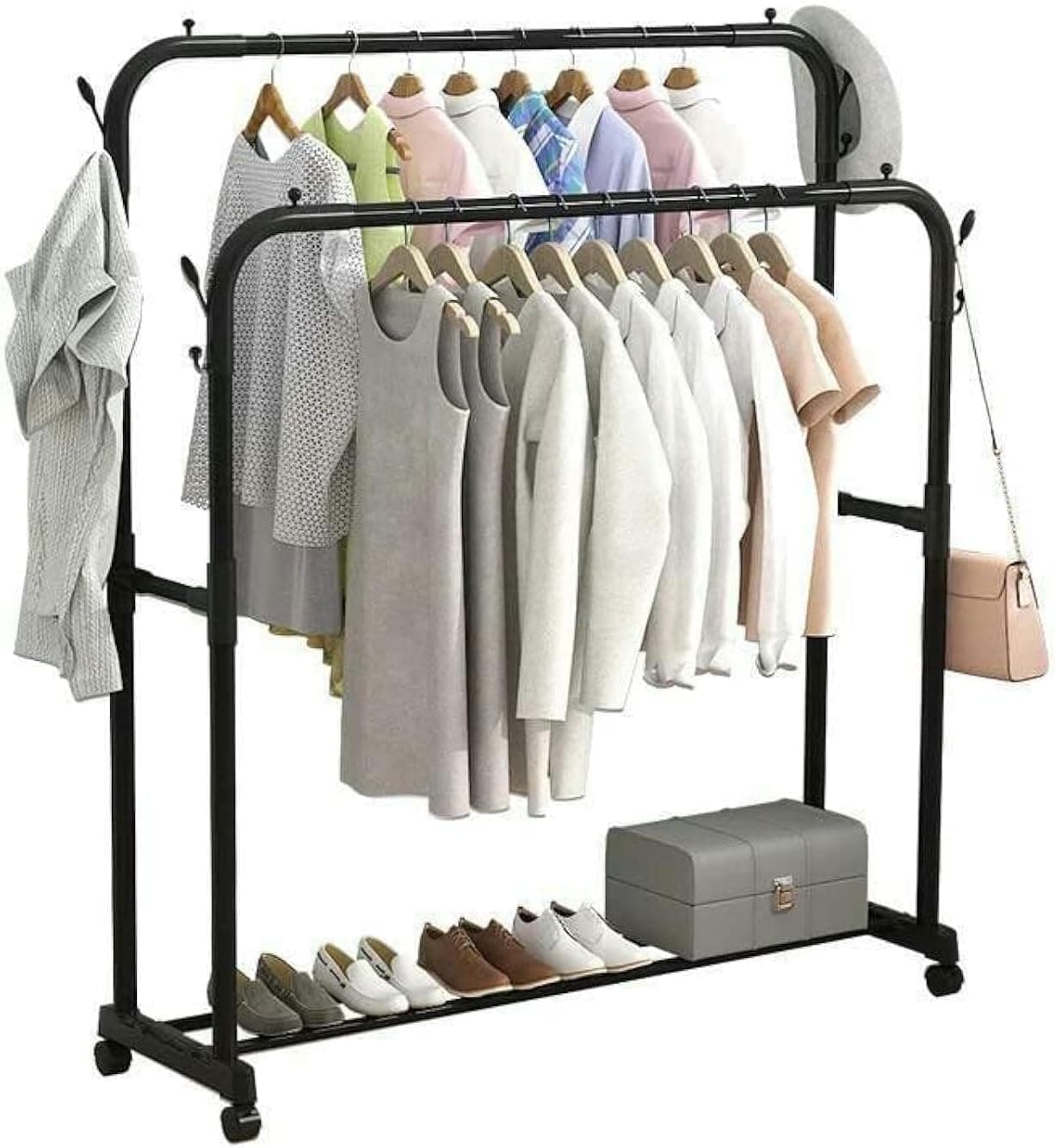 Generic Metal Clothes Rack with Bottom Shelf - Black, 150x110x40cm