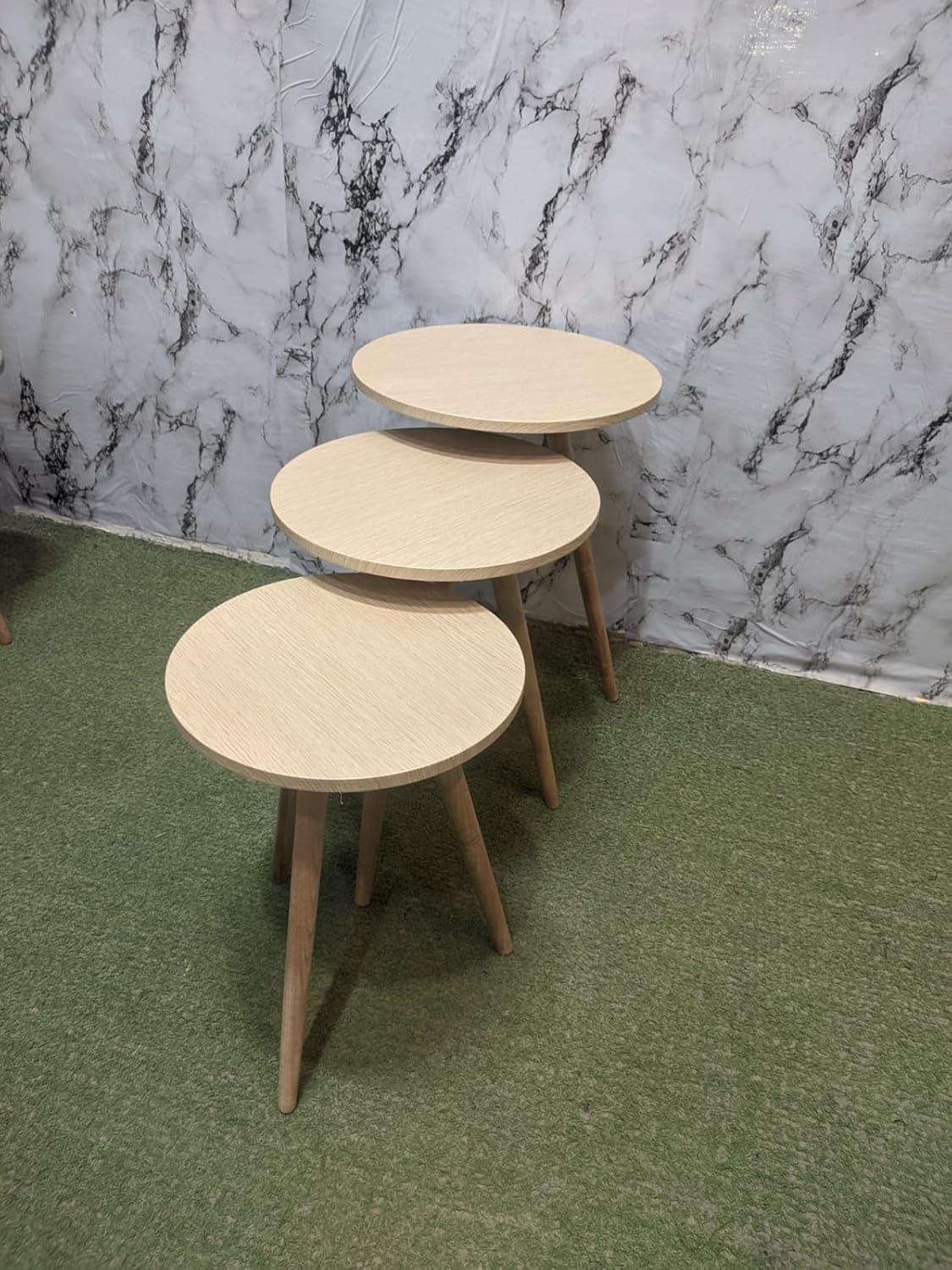 Modern Round Nesting Table Set with Wooden Legs - Set of 3 - White Tops - Space-Saving Design