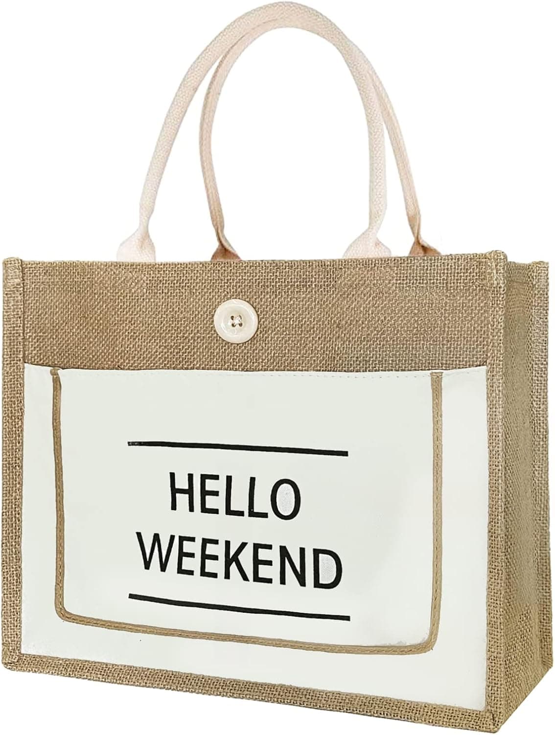 Jute beach bag for women, large and reusable for shopping - Beige