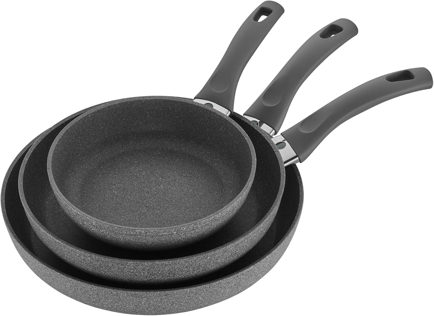 Generic Granite Frying Pans Set - 3 Sizes (20/24/28 cm) - Cool Touch Handle - Non-Stick - Gray