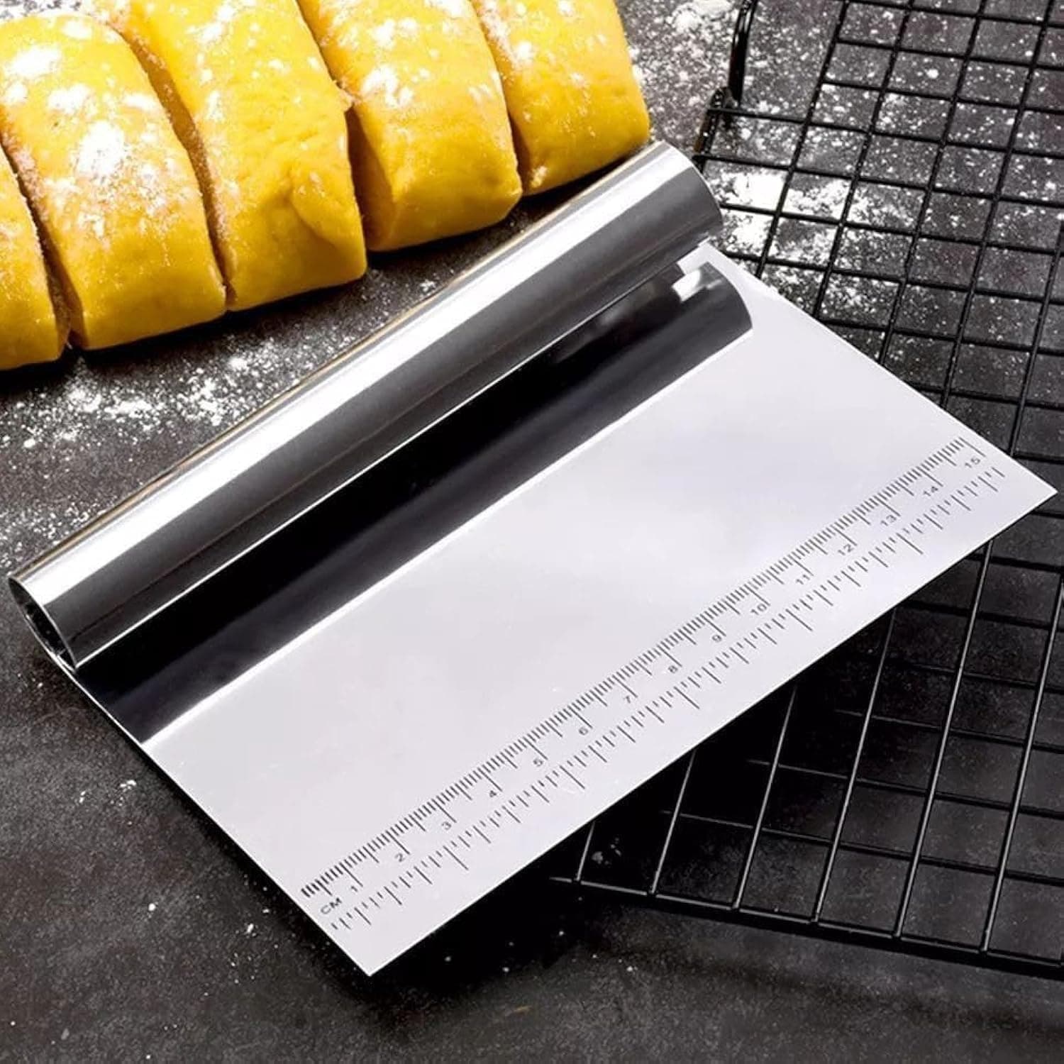 Stainless Steel Dough Cutter with Measuring Markings - Professional Kitchen Tool