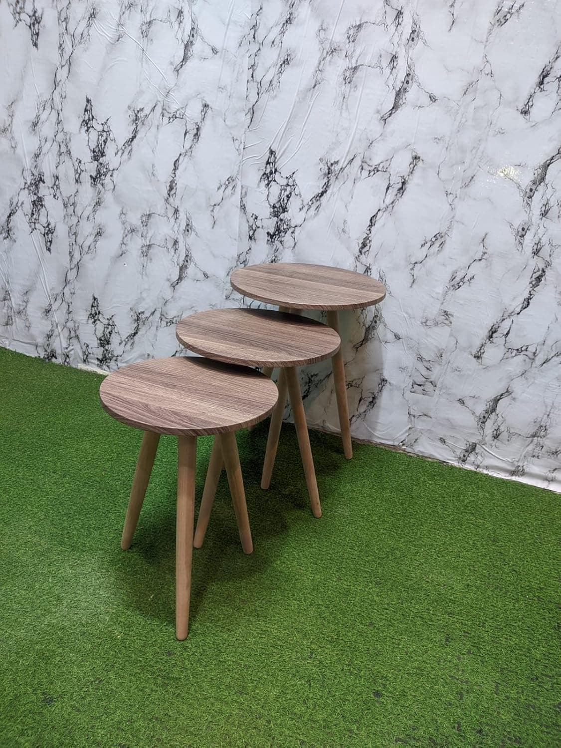 Modern White Nesting Table Set with Wooden Legs - Set of 3 Round Tables