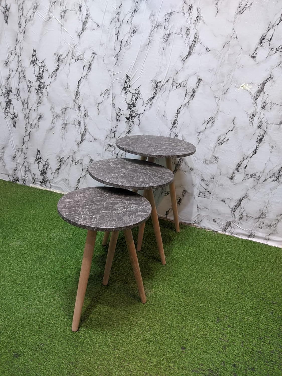 Modern White Nesting Tables Set with Wooden Legs, Set of 3 - Space-Saving Design
