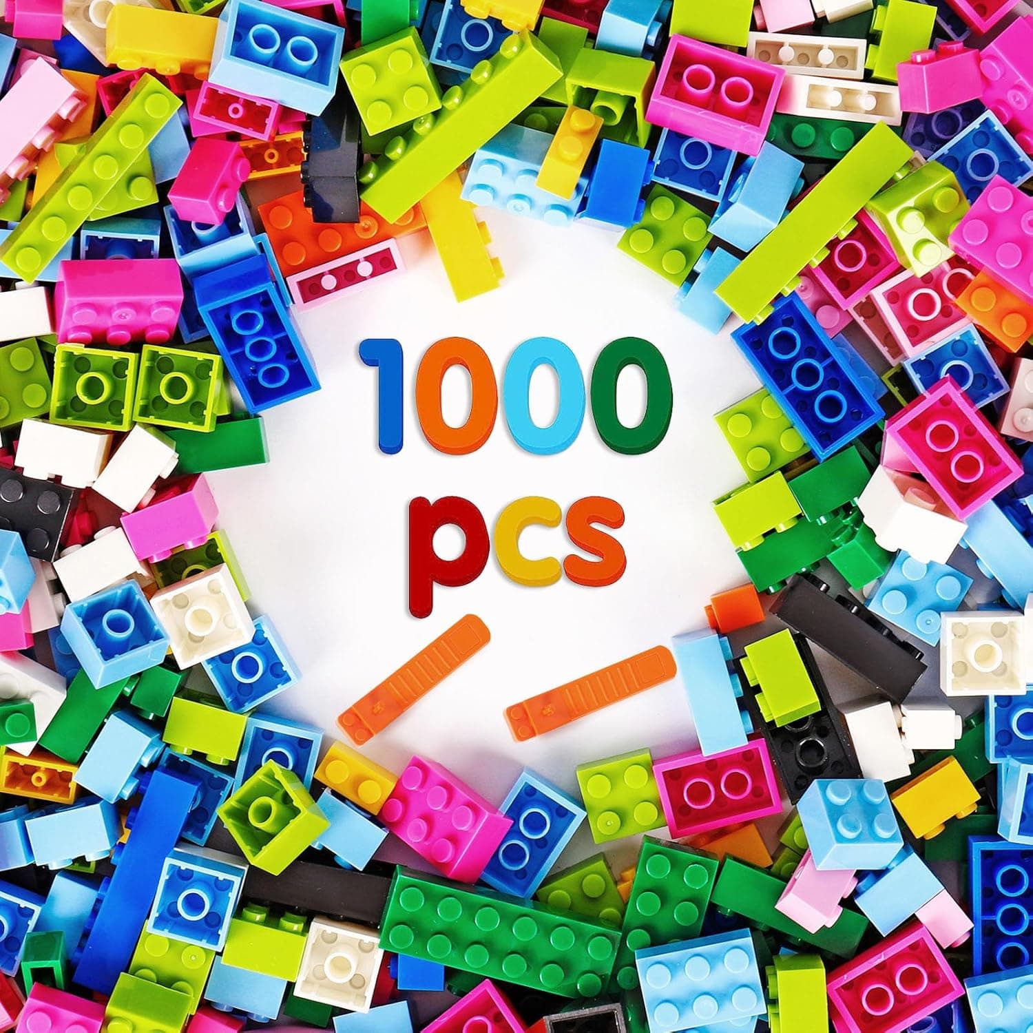 مكعبات بناء بلاستيك كلاسيكية من روهوي، 1000 قطعة، للأطفال من 4 إلى 6 سنوات - متعدد الألوان
