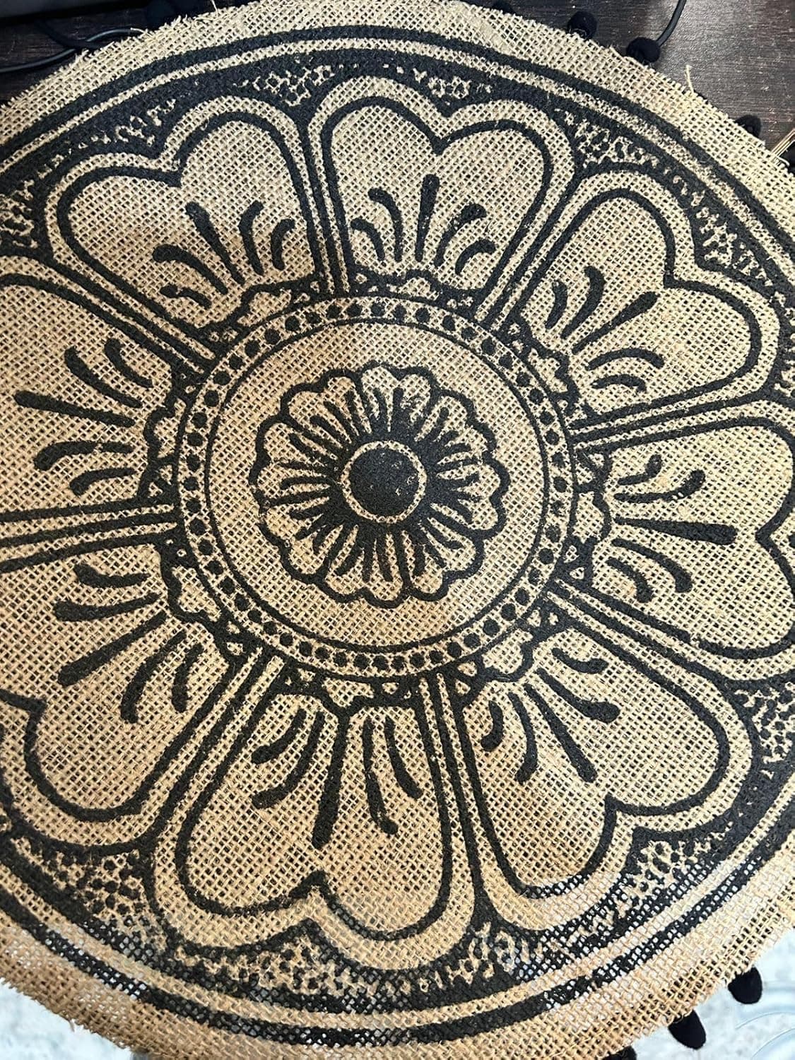 Handmade Woven Round Placemats in Black & Beige - Non-Slip Dining Table Coasters, Durable Polypropylene, Eco-Friendly, 25cm