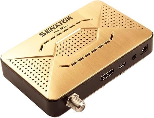 مستقبل ستالايت 111 ماكس، FHD 1080p، واي فاي مدمج، جهاز تحكم عن بعد بلوتوث، دعم خادم نوفا لمدة 4 سنوات، تسجيل PVR، ذهبي/اسود