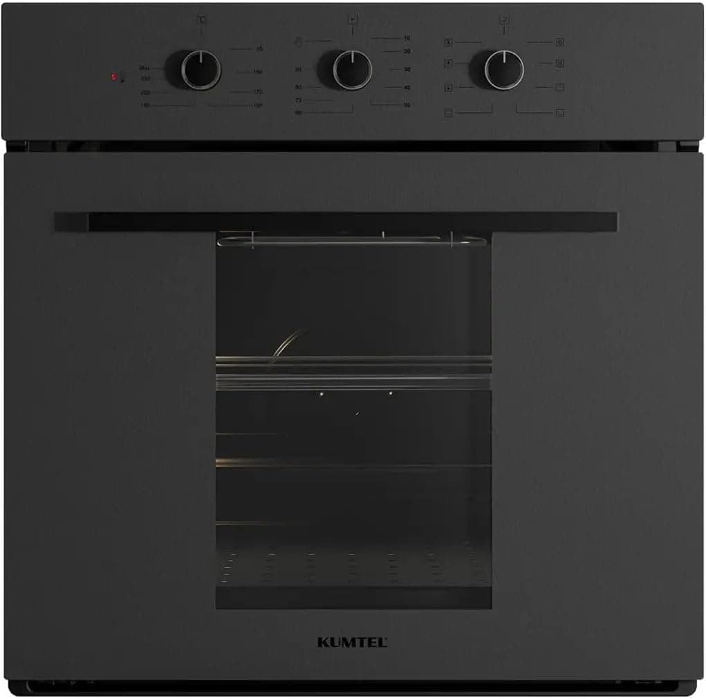 Kumtel 60cm Built-In Electric Oven, 8 Cooking Programs, Matte Black Glass