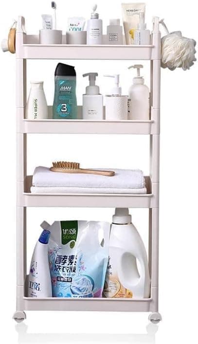 3-Tier Vertical Plastic Organizer with Wheels for Kitchen & Bathroom Storage