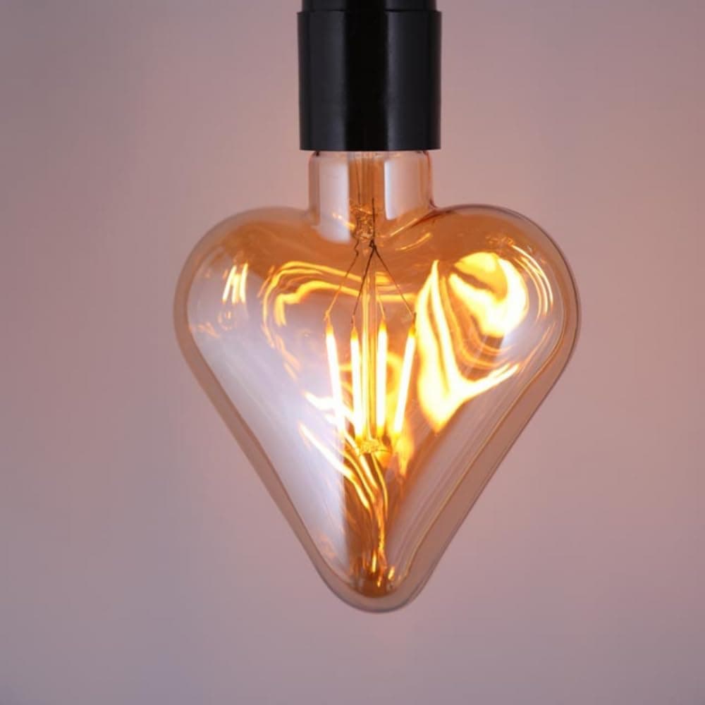 مصباح LED ديكوري قلبي بزجاج عنبر، 4 وات، ضوء دافئ، من Mishkah Lighting