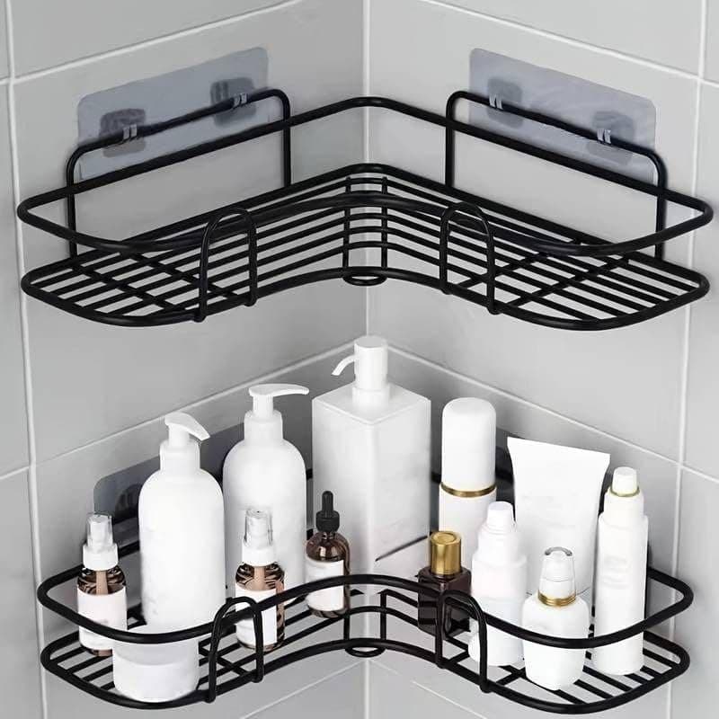 Set of 2 Waterproof Self-Adhesive Bathroom Corner Shelves - Space-Saving Organizer