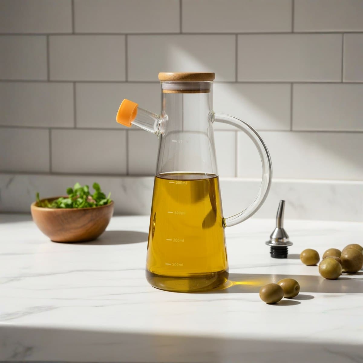 Glass features Bamboo Wood Lid Silicone Lid Oil Down Place Multifunctional 500ml