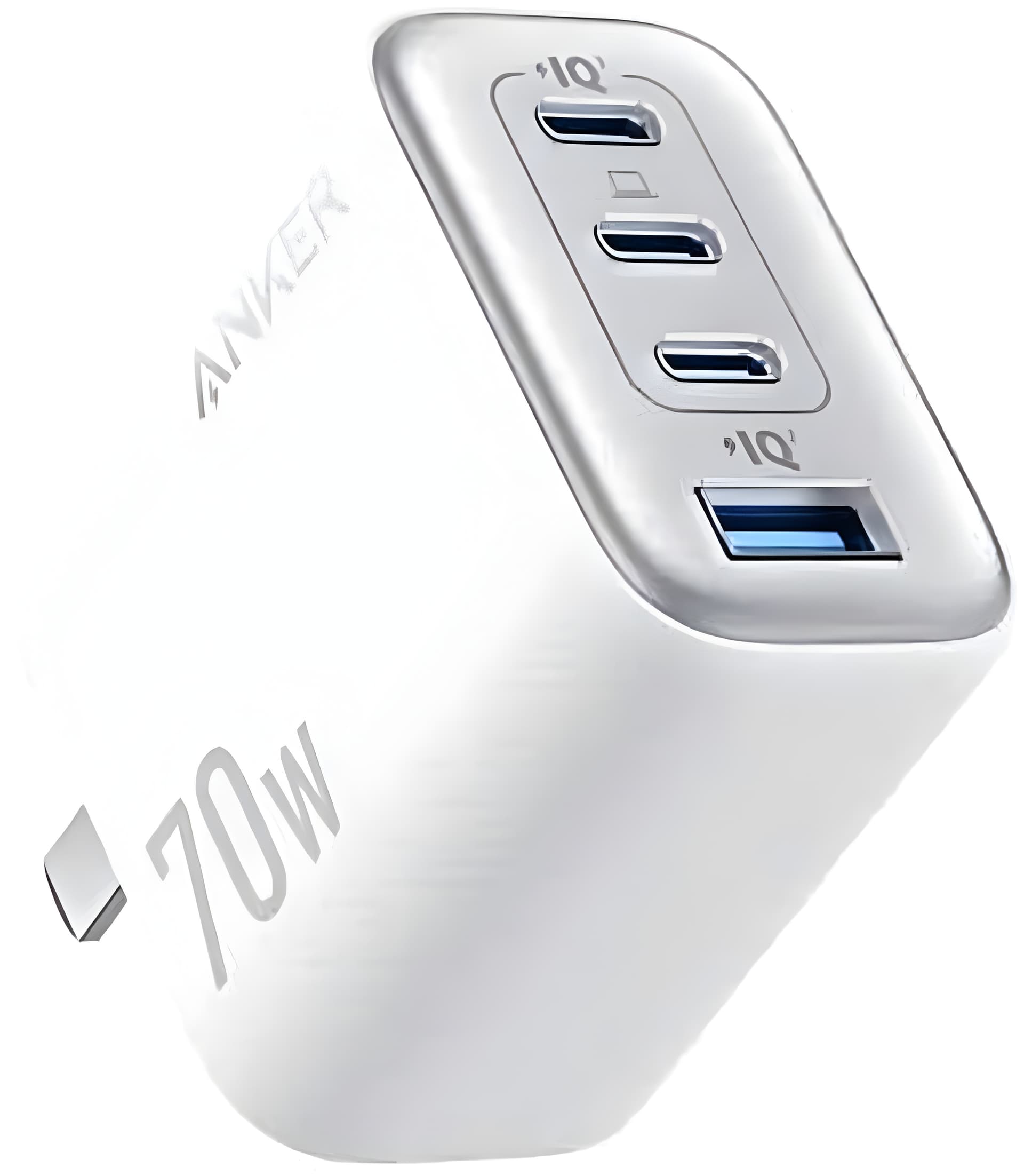 شاحن حائطى أنكر، 70 واط، بـ 4 منافذ USB، تقنية GaN، شحن سريع للآيفون والجالاكسي - ابيض